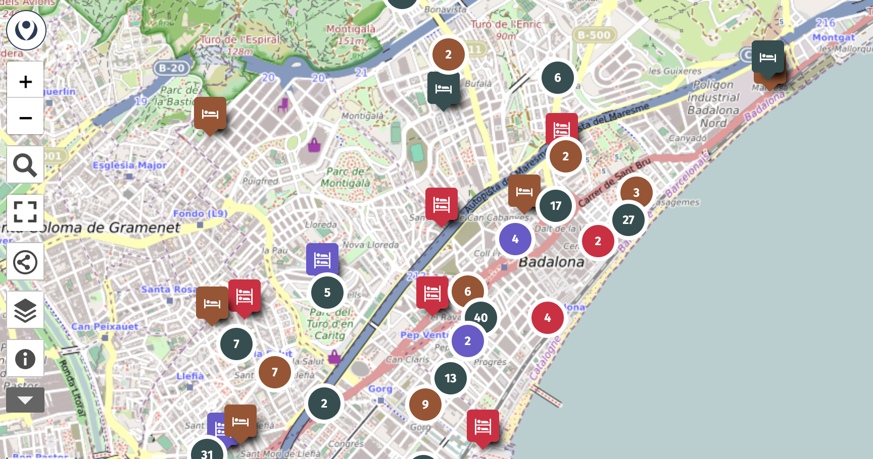 Mapa de pisos turístics legals a Badalona